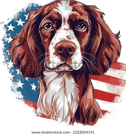 An Illustration a patriotic dog in front of a usa