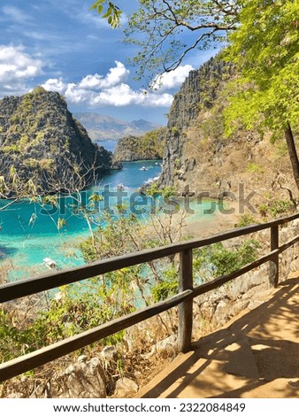Photo of Coron Island Cove viewed half way to Kayangan Lake in the Calamian Islands in northern Palawan in the Philippine.