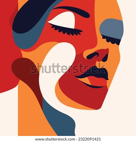 face portrait abstraction wall art illustration design vector. creative shapes design graphics with textured shapes. abstract face minimalism. girl or woman silhouette