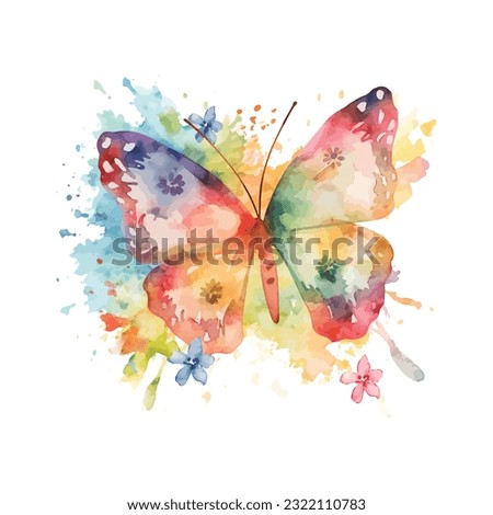Butterfly and Flowers Colorfull  watercolor  clip art