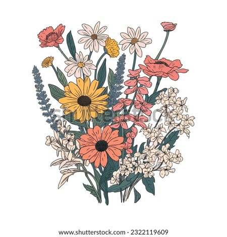 Vintage floral illustration. Bouquet. Flowers Poppies of various varieties.