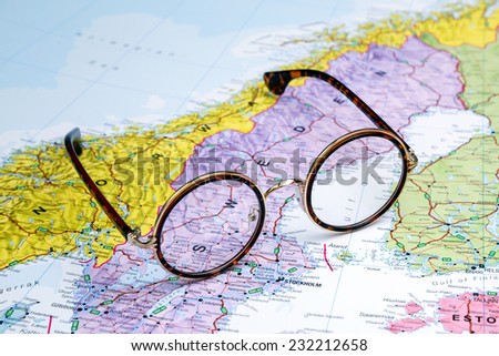 Glasses on a map of europe - Sweden 