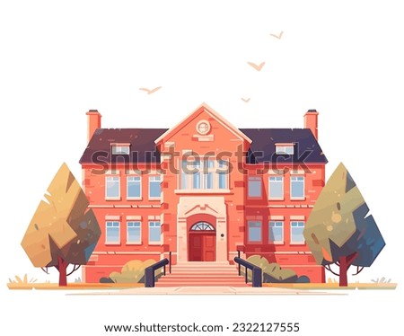 Illustration of school building. Cartoon style vector school