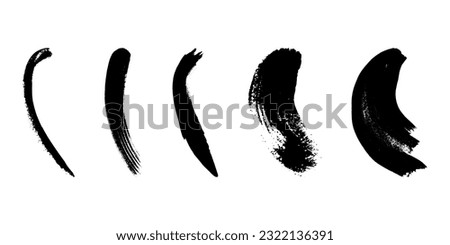 Curve Brush Stroke Set. Abstract Grunge, Brushstroke Ink. Black Curve Paintbrush, Stain Texture, Curvy Smudge. Distress Abstract Graphic Element. Isolated Vector Illustration. Royalty-Free Stock Photo #2322136391