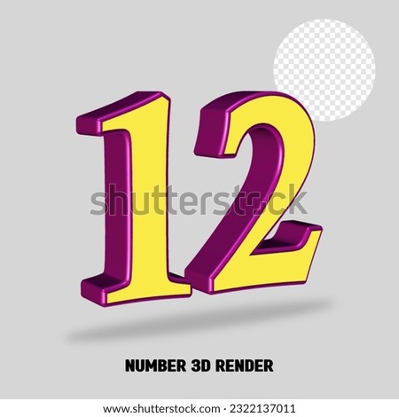 3D render number purple yellow color