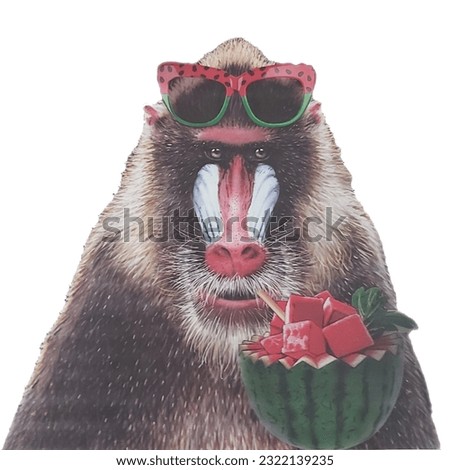 wall pictures at home Image of a monkey wearing glasses holding a watermelon