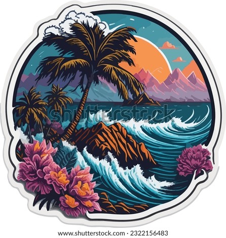 Vintage tropical art of clean beach island logo design