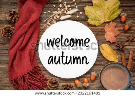 Autumn Decorated Flat Lay With Text Welcome Autumn
