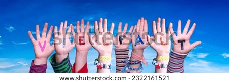 Children Hands Building Word Vielfalt Means Diversity, Blue Sky