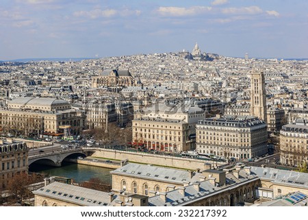 Panorama of Paris. View from Cathedral Notre Dame de Paris. France.