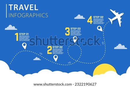 Infographic design template. Timeline concept with 4 options or steps template. layout, diagram, annual, airplanes, travel, report, presentation. Vector illustration. Royalty-Free Stock Photo #2322190627