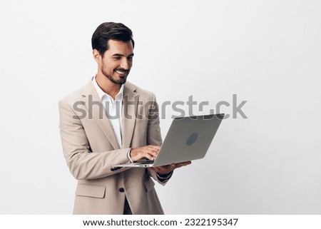 internet man suit computer business job smiling notebook copyspace freelancer laptop