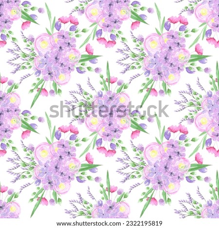 Abstract flowers. Hand drawn watercolor bouquet seamless pattern isolated on white background. Can be used for textile, wrapping, fabric
