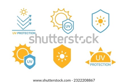 Set of UV Protection Related Vector Line Icons. Vector set of sun protection line icons. UV protection for skin. Icons for sunscreen products or other skin cosmetics Royalty-Free Stock Photo #2322208867