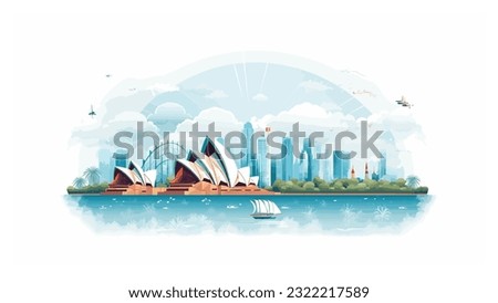 Around the world and traveling Australia poster art and illustrations cute and pastel important Landmark and natural attractions use for promote and used to publicize tourism Royalty-Free Stock Photo #2322217589