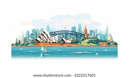 Around the world and traveling Australia poster art and illustrations cute and pastel important Landmark and natural attractions use for promote and used to publicize tourism Royalty-Free Stock Photo #2322217601