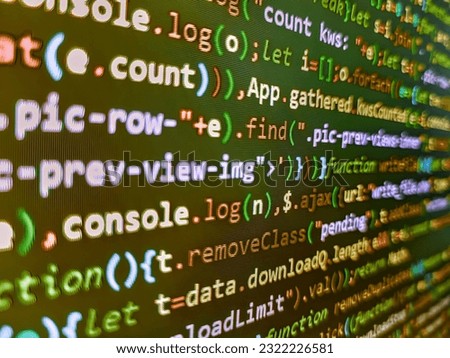 Mobile application design Concept. Software background coding screen of source code of developer programming language data. Computer program preview