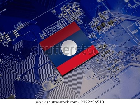 The National Flag of Laos on CPU operating chipset computer electronic circuit board, hardware development related conceptual