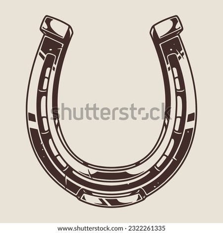 Horseshoe vintage sticker monochrome with metal accessory for livestock hooves or for interior design decoration vector illustration