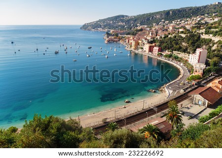 Panoramic view of Cote d'Azur near the town of Villefranche-sur-Mer Royalty-Free Stock Photo #232226692