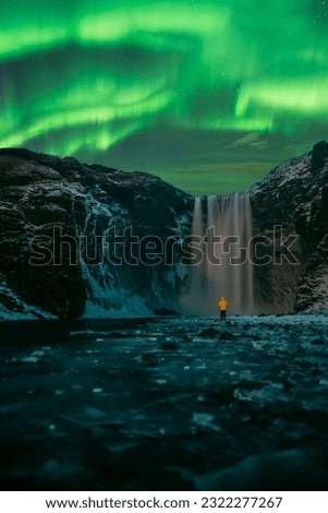 Skógafoss Waterfall northern Lights Iceland Royalty-Free Stock Photo #2322277267