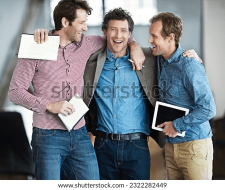 Support, teamwork or happy business people hug for motivation for mission, collaboration or goals. Team building, group or excited startup developers laughing with smile, pride or solidarity together Royalty-Free Stock Photo #2322282449