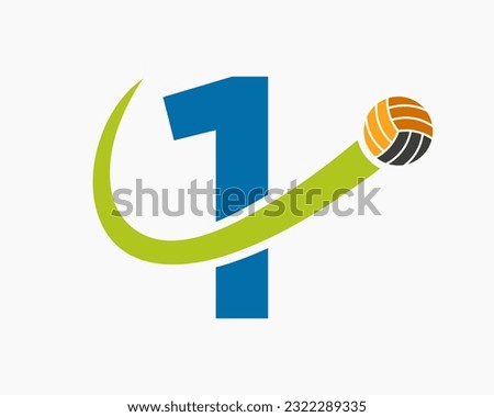Letter 1 Volleyball Logo Concept With Moving Volley Ball Icon. Volleyball Sports Logotype Template