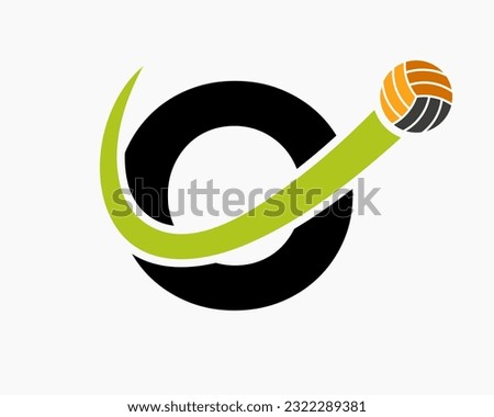 Letter O Volleyball Logo Concept With Moving Volley Ball Icon. Volleyball Sports Logotype Template