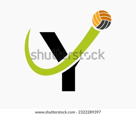 Letter Y Volleyball Logo Concept With Moving Volley Ball Icon. Volleyball Sports Logotype Template