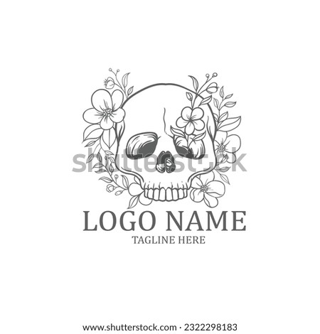 skull and flowers logo,design, illustration, art, flower