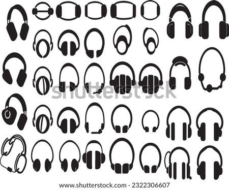 Headphones icon set in black silhouette vector. This is an editable and printable vector file.