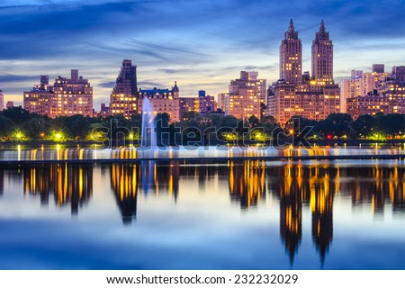 New York City, USA cityscape at Central Park Lake. Royalty-Free Stock Photo #232232029
