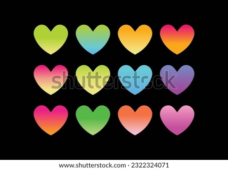 Collection of gradient hearts. Simple clean design for parties, disco, showing diversity, neon design. 