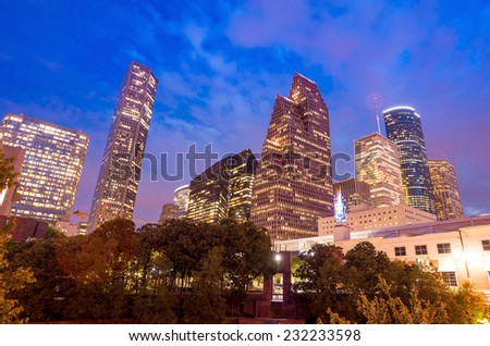 View of downtown Houston,Texas at twilight with skyscraper