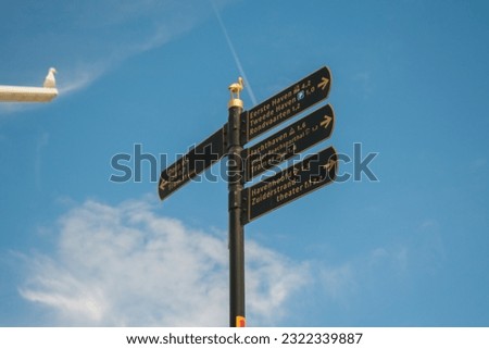 
Directional sign on a bright day at the beach