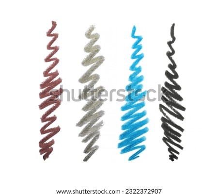 Black Brown Blue Green Gold Eyeliner pencil texture stroke isolated on white background. Cosmetic product swatch Royalty-Free Stock Photo #2322372907