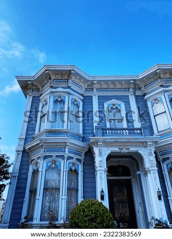 Beautiful Blue Detailed Italianate House - San Francisco, California Architecture Royalty-Free Stock Photo #2322383569
