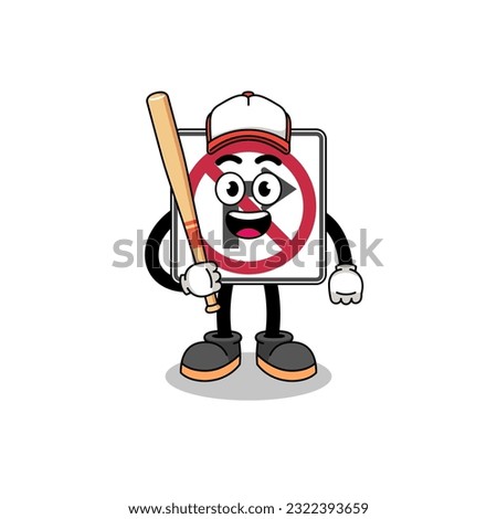 no right turn road sign mascot cartoon as a baseball player , character design