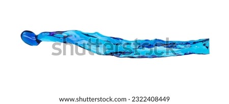 Shape form droplet of blue Water splashes into drop water line tube attack fluttering in air and stop motion freeze shot. Splash blue Water texture graphic resource elements, White background isolated
