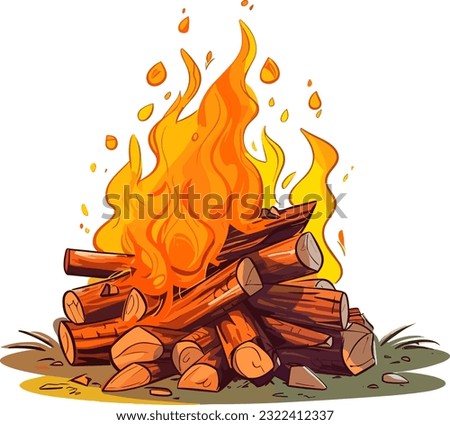 Vector illustration of a bonfire lit on the woods Royalty-Free Stock Photo #2322412337