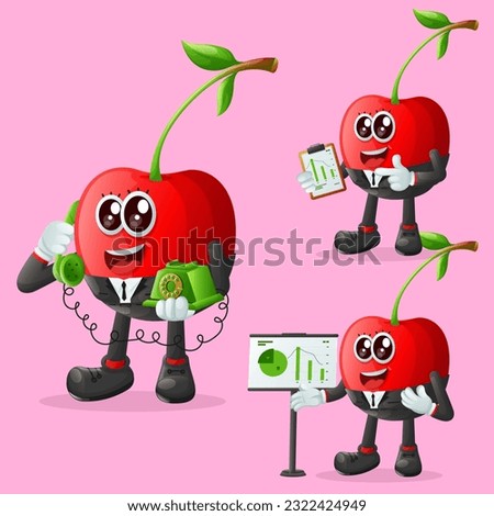 Set of cute cherry character at work. Perfect for kids, merchandise and sticker, banner promotion or blog
