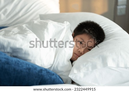 asian boy sleep on bed, child sick, kid sleep

