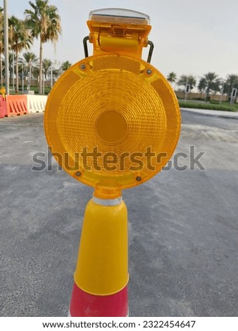 Yellow color Solar Flashing Light used especially on roads for reflection at night and day time for traffic controlling, Street or traffic light used for barricade