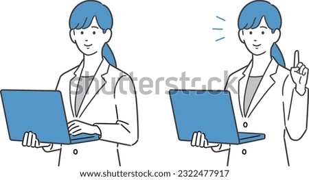 Illustration of female business worker holding a laptop Royalty-Free Stock Photo #2322477917