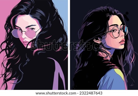 Girl with glasses. Minimalistic vector portraits. Fine Art.