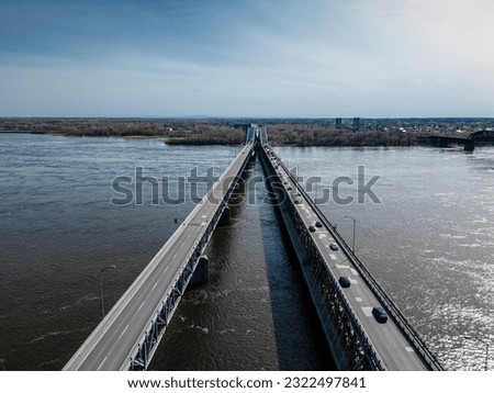 Montreal, Aerial view over the Mercier bridge linking Chatauguay to the Montreal island. Canada. 2023