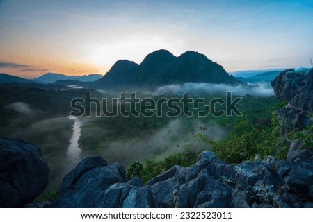 Morning atmosphere on Langara Hill, Loksado, South Kalimantan, Indonesia Royalty-Free Stock Photo #2322523011