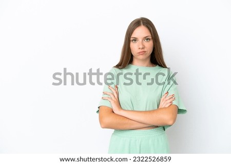 Young Lithuanian woman isolated on white background feeling upset Royalty-Free Stock Photo #2322526859