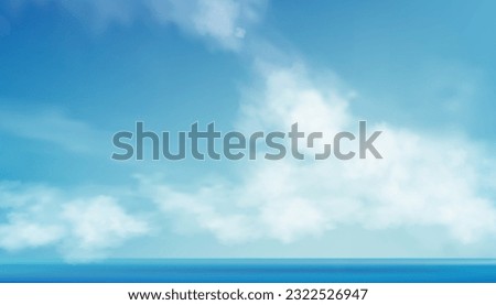Morning Sky, Horizon Spring Sky Scape in blue by the Sea,Vector of nature cloud, sky in sunny day Summer, Horizon picturesque banner background for World environment day,Save the earth or Earth day