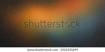 Orange glowing color gradient on black grainy background, noise texture effect, large banner copy space